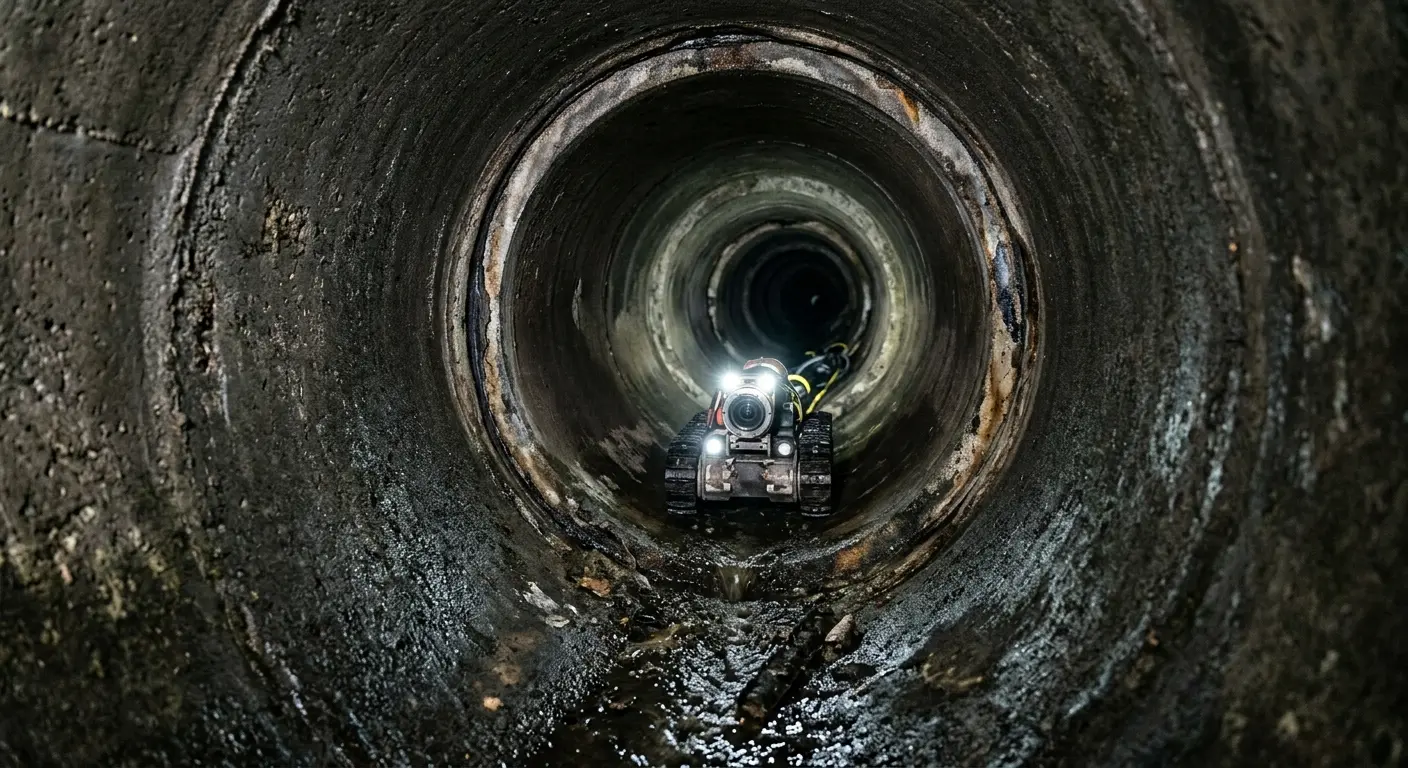 Robotic sewer camera inspecting pipe interior for Sewer Line Cleaning in West Manheim